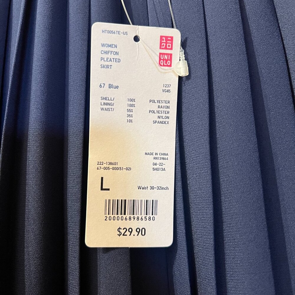 Uniqlo Chiffon Accordion Pleated Skirt Navy Blue Size Large - Picture 3 of 7